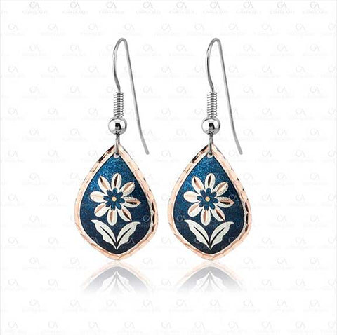 Blue Teardrop Flower Design Earrings