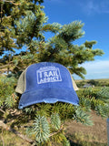 Black Hills Trail Addict Distressed Trucker Hat Blue