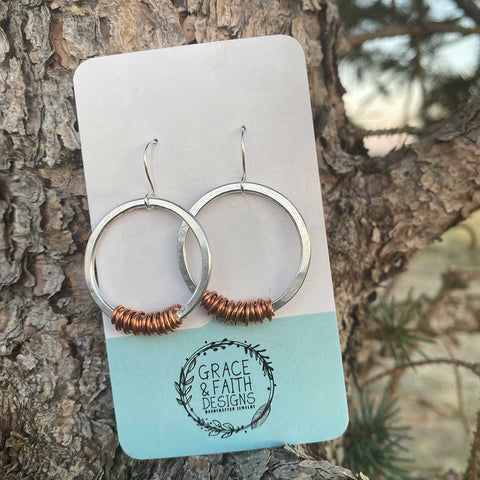 Hoop Earrings with Copper Wire Wrap