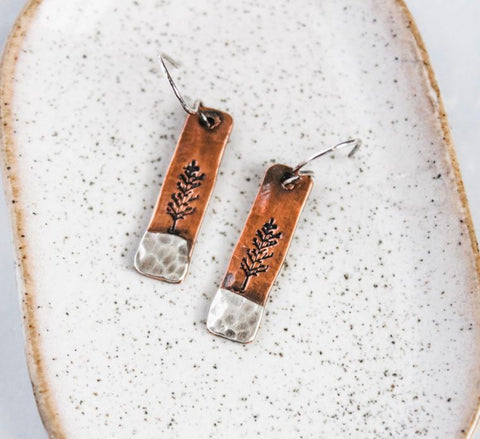 Copper and Silver Tree Earrings