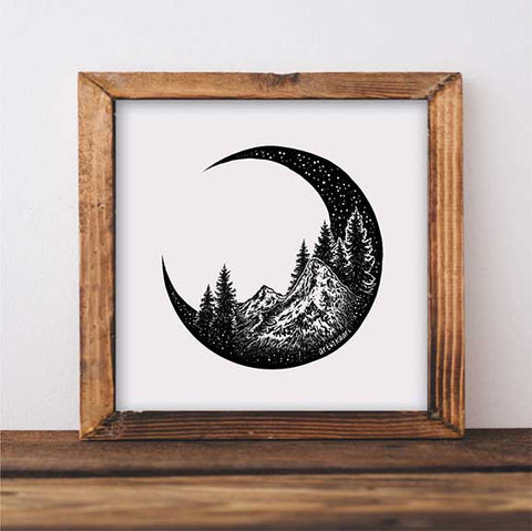Mountain & Forest Crescent Moon Art Print